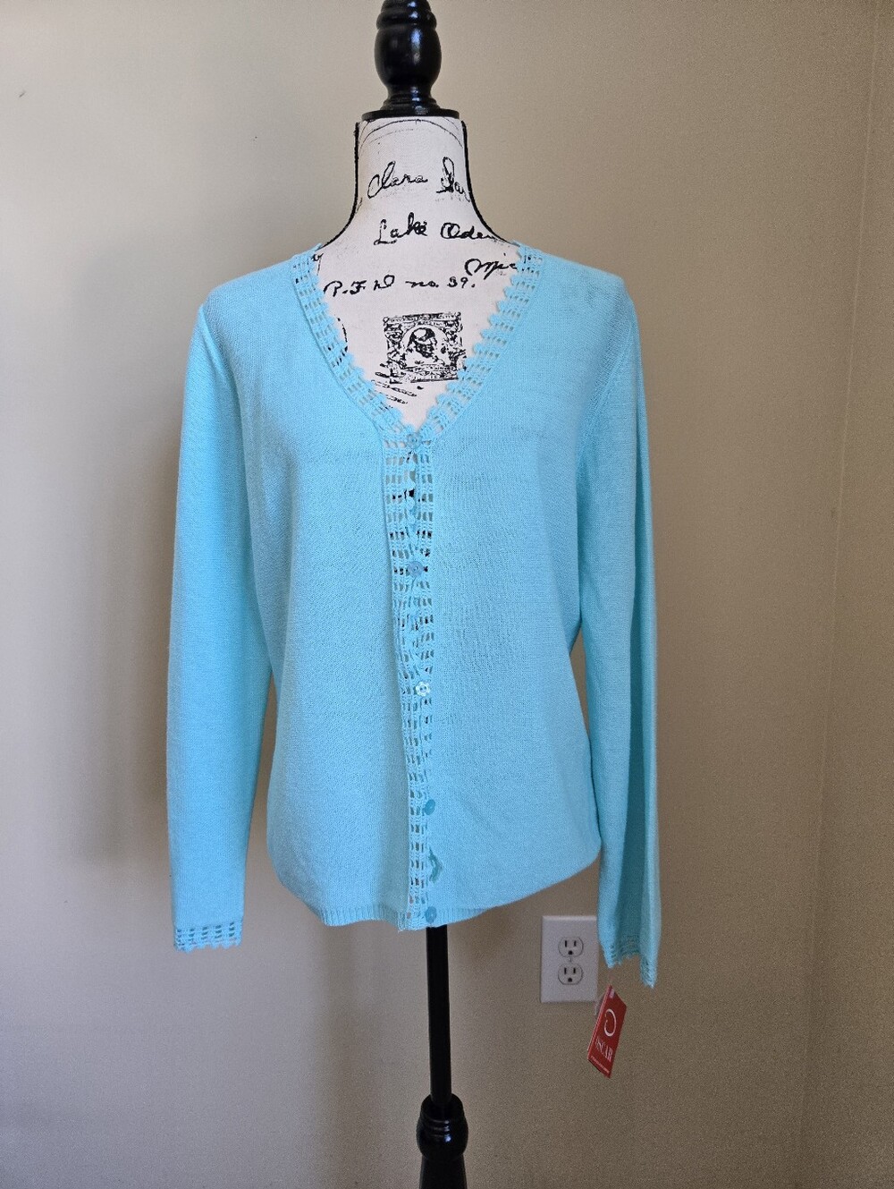 Oscar De La Renta Cardigan Womens L Light Blue Button Front